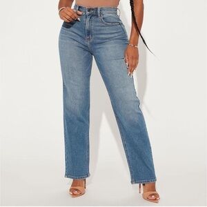 High Rise Straight Leg Uptown Stretch Jeans - Medium Blue